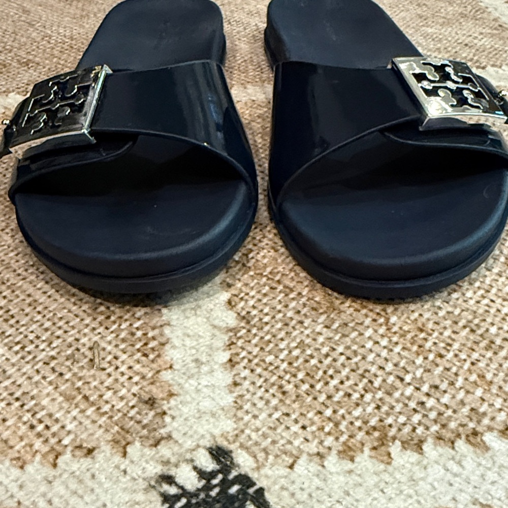 Tory Burch Buckle Slide Sandals size 7 EUC New Navy/Silver - Picture 5 of 5